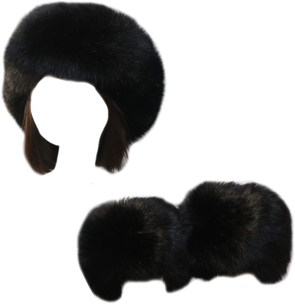 Women Faux Fur Headband Arm Wrist Cuffs Sleeves Elastic Head Warmer Earmuffs