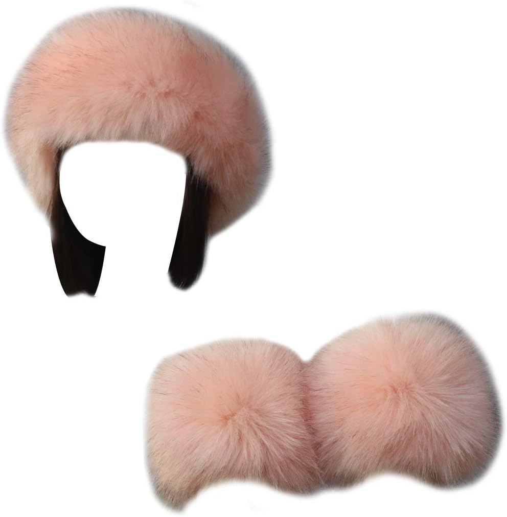 Women Faux Fur Headband Arm Wrist Cuffs Sleeves Elastic Head Warmer Earmuffs