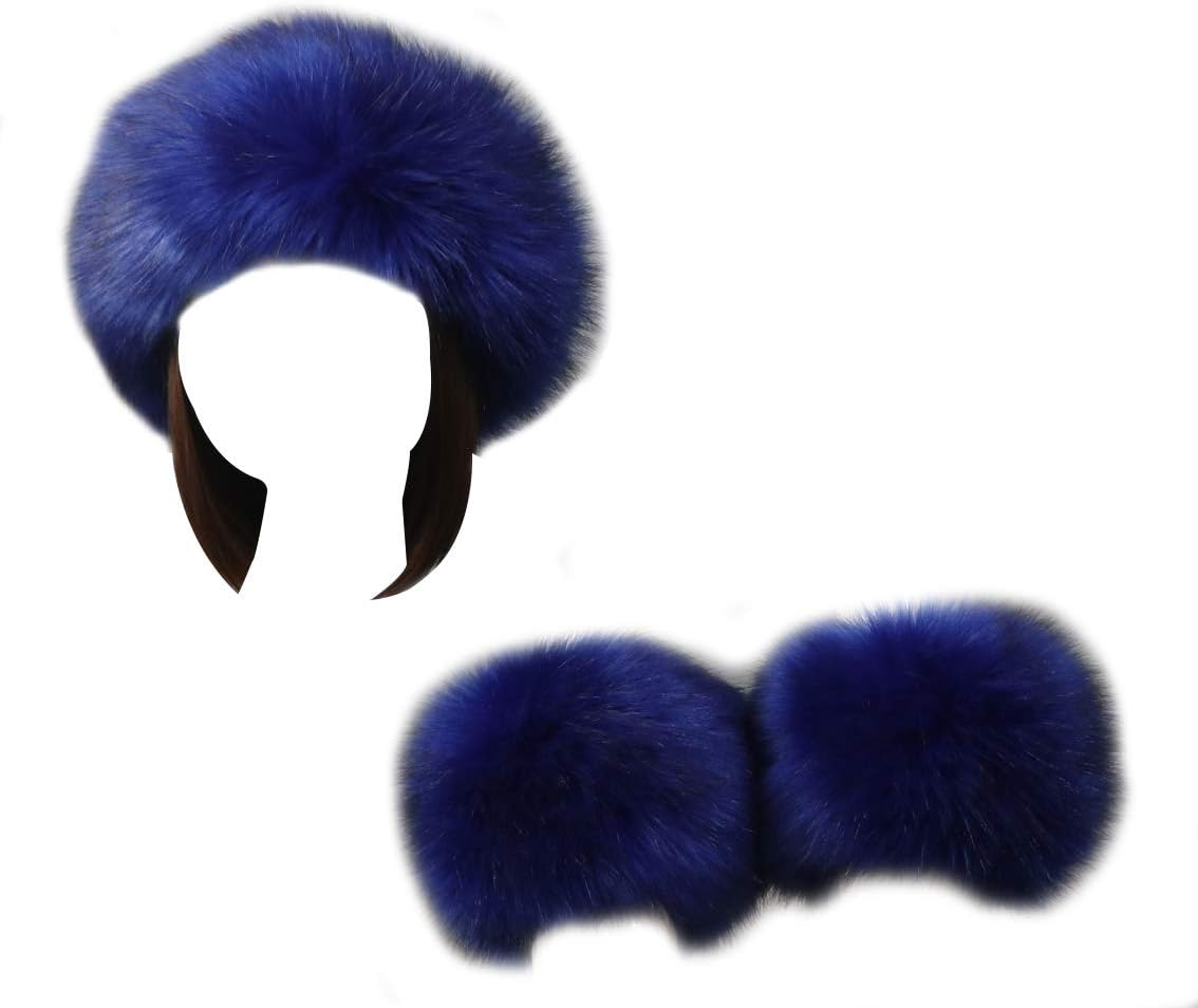Women Faux Fur Headband Arm Wrist Cuffs Sleeves Elastic Head Warmer Earmuffs