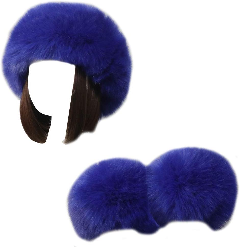 Women Faux Fur Headband Arm Wrist Cuffs Sleeves Elastic Head Warmer Earmuffs