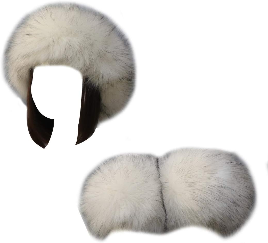 Women Faux Fur Headband Arm Wrist Cuffs Sleeves Elastic Head Warmer Earmuffs