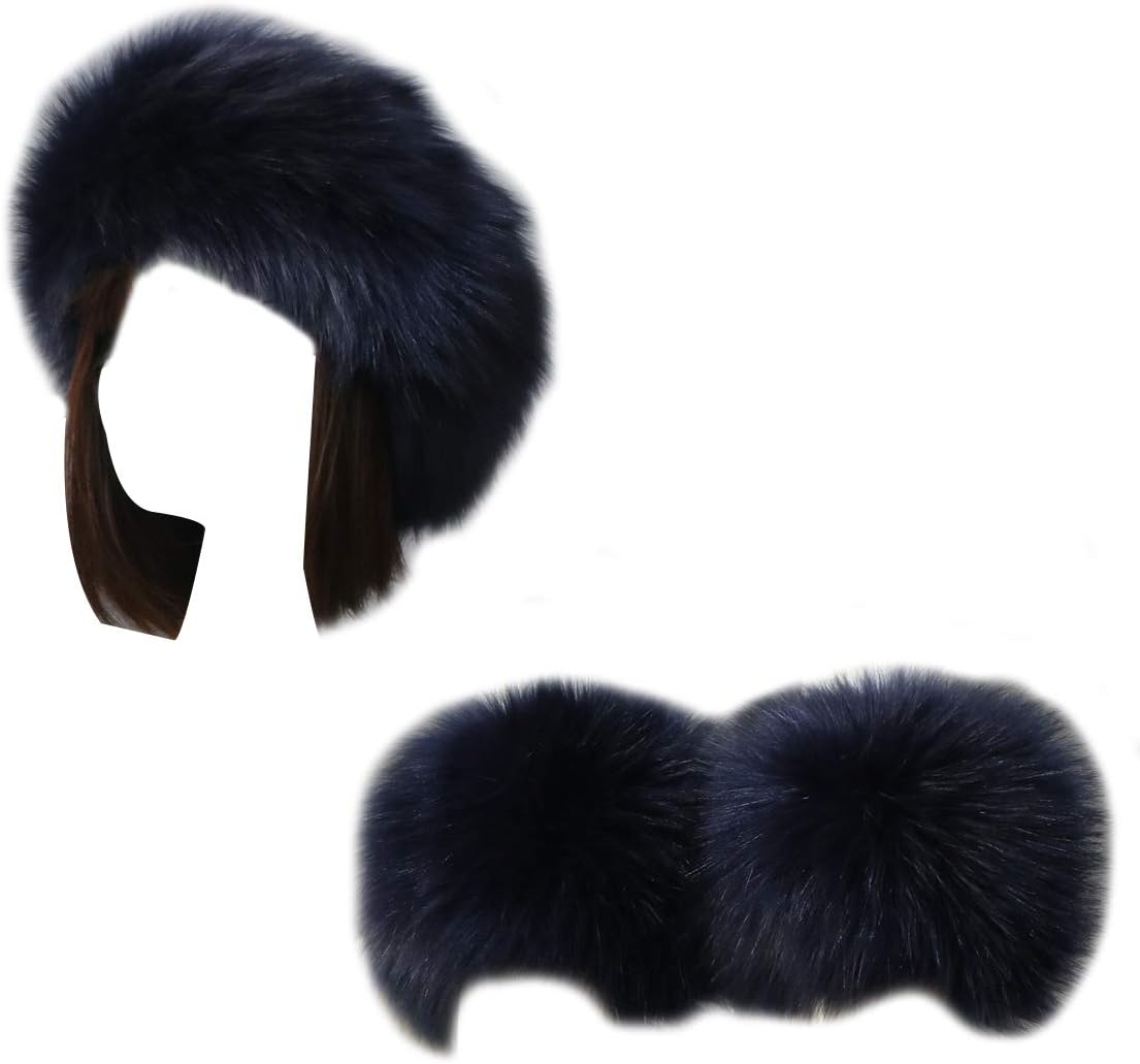 Women Faux Fur Headband Arm Wrist Cuffs Sleeves Elastic Head Warmer Earmuffs
