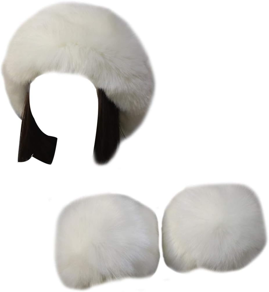 Women Faux Fur Headband Arm Wrist Cuffs Sleeves Elastic Head Warmer Earmuffs