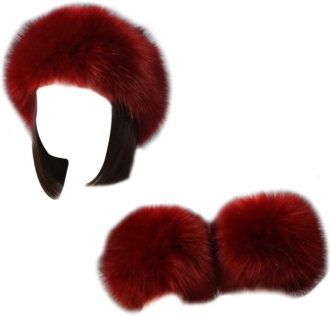 Women Faux Fur Headband Arm Wrist Cuffs Sleeves Elastic Head Warmer Earmuffs
