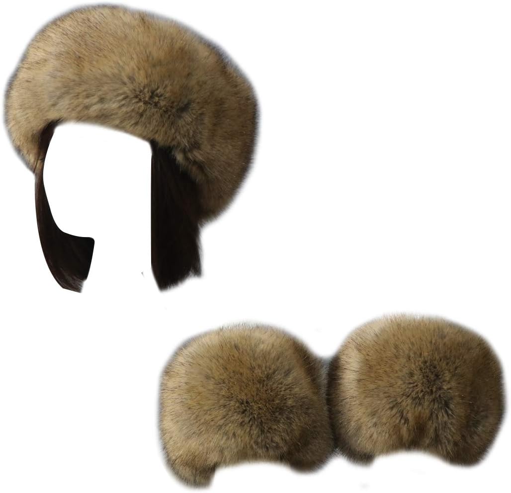 Women Faux Fur Headband Arm Wrist Cuffs Sleeves Elastic Head Warmer Earmuffs