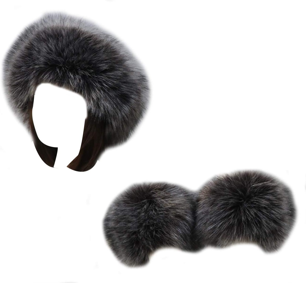 Women Faux Fur Headband Arm Wrist Cuffs Sleeves Elastic Head Warmer Earmuffs