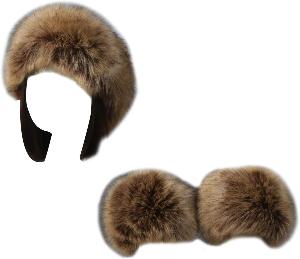 Women Faux Fur Headband Arm Wrist Cuffs Sleeves Elastic Head Warmer Earmuffs