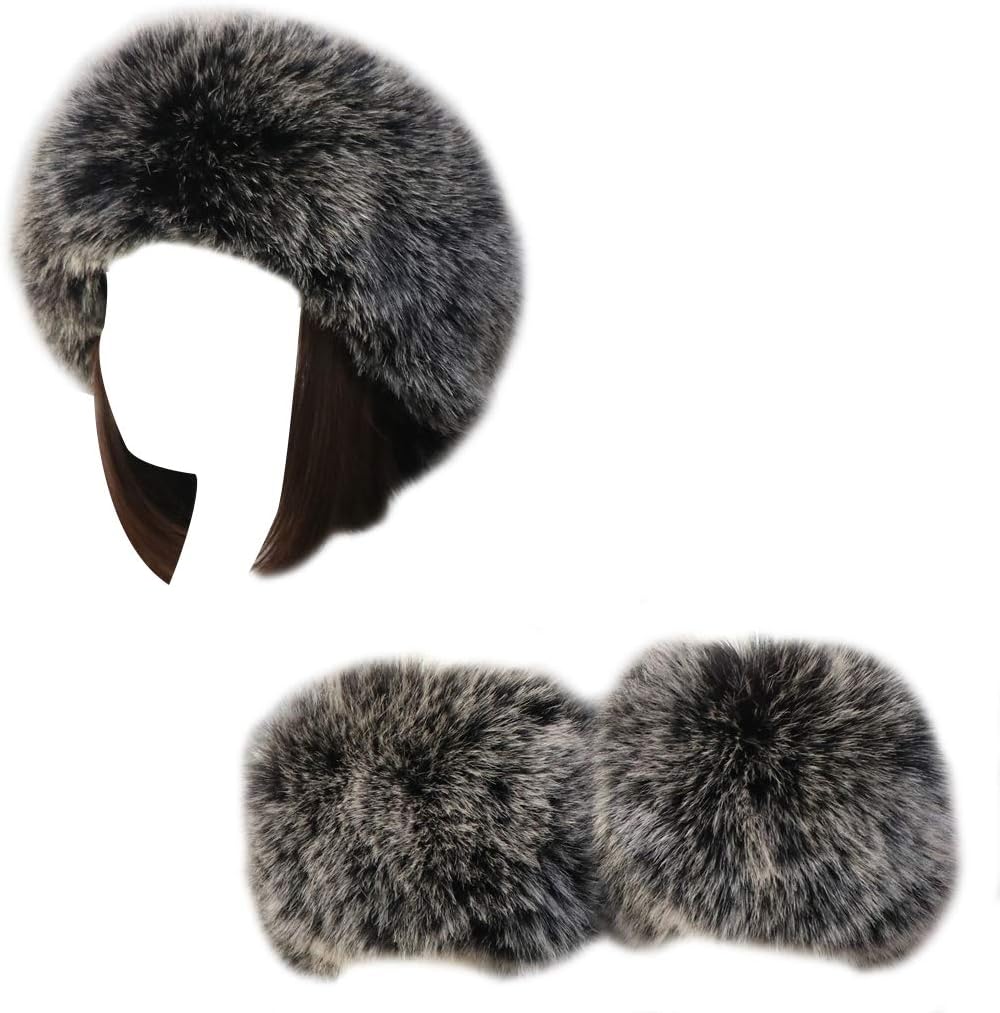 Women Faux Fur Headband Arm Wrist Cuffs Sleeves Elastic Head Warmer Earmuffs