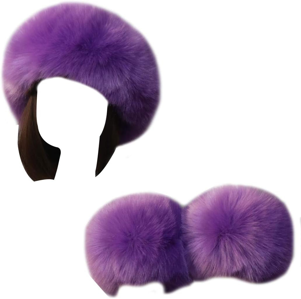 Women Faux Fur Headband Arm Wrist Cuffs Sleeves Elastic Head Warmer Earmuffs