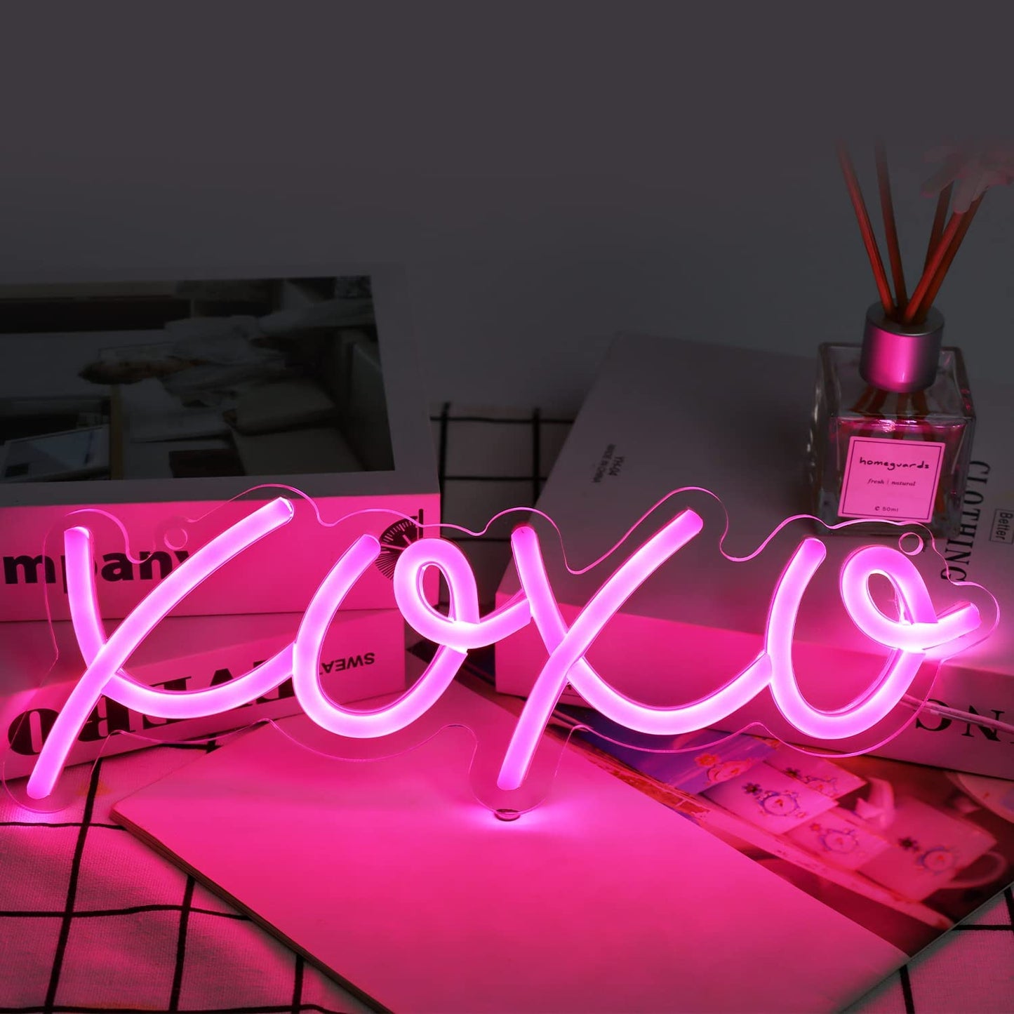 XOXO Neon Sign, Dimmable Neon Signs for Wall Decor XOXO Light up Signs USB Powered Pink Neon Lights Signs for Bedroom Kids Room Bar Wedding Party Decoration