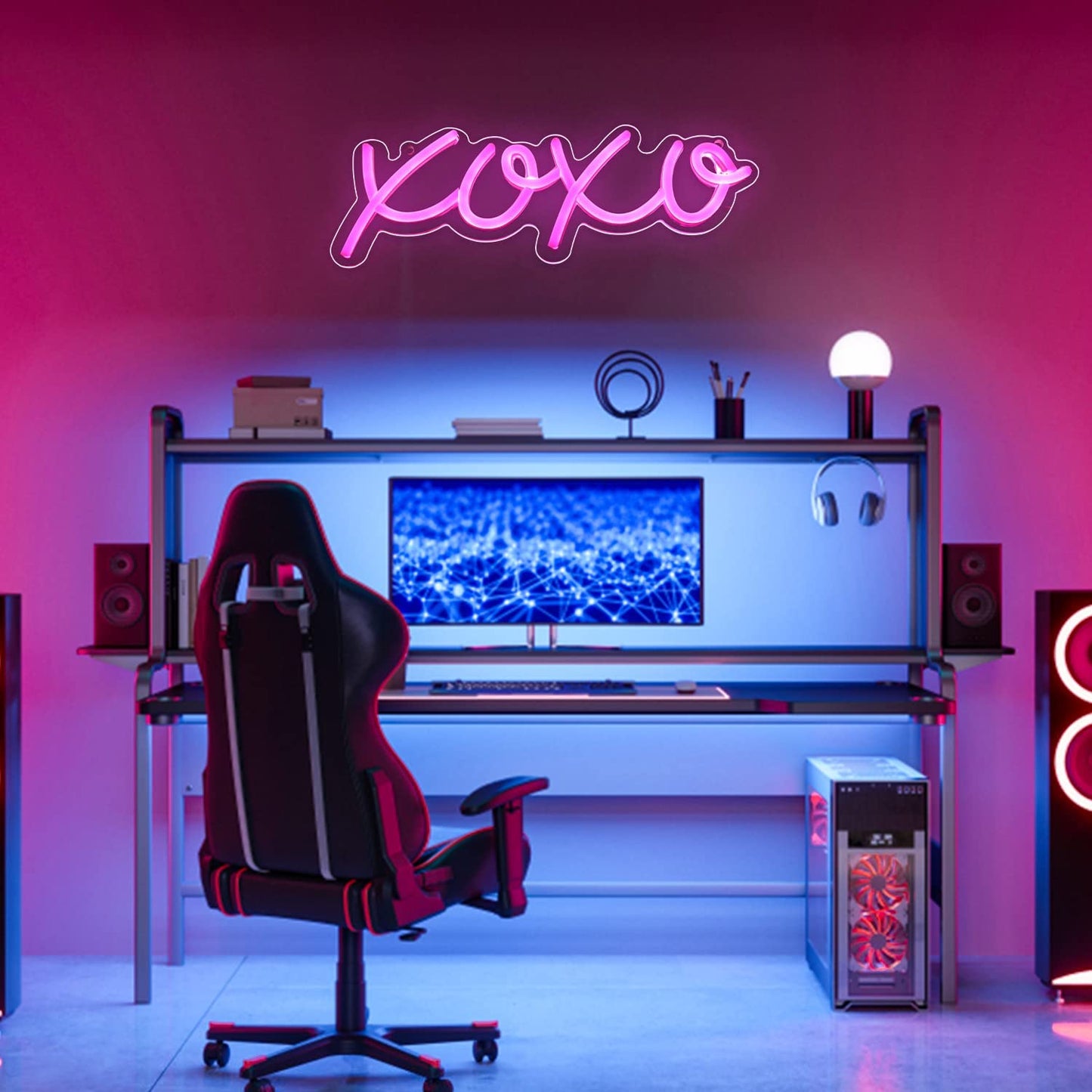 XOXO Neon Sign, Dimmable Neon Signs for Wall Decor XOXO Light up Signs USB Powered Pink Neon Lights Signs for Bedroom Kids Room Bar Wedding Party Decoration