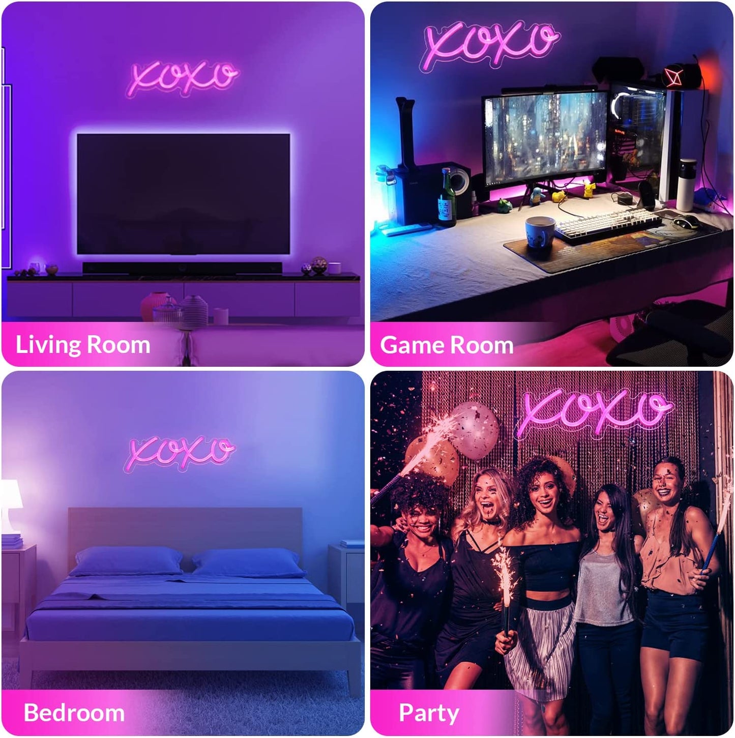 XOXO Neon Sign, Dimmable Neon Signs for Wall Decor XOXO Light up Signs USB Powered Pink Neon Lights Signs for Bedroom Kids Room Bar Wedding Party Decoration
