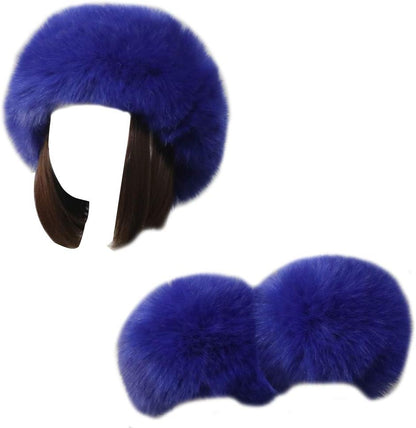 Women Faux Fur Headband Arm Wrist Cuffs Sleeves Elastic Head Warmer Earmuffs