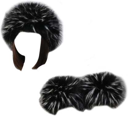 Women Faux Fur Headband Arm Wrist Cuffs Sleeves Elastic Head Warmer Earmuffs