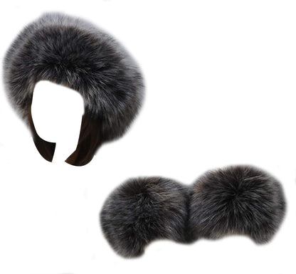 Women Faux Fur Headband Arm Wrist Cuffs Sleeves Elastic Head Warmer Earmuffs