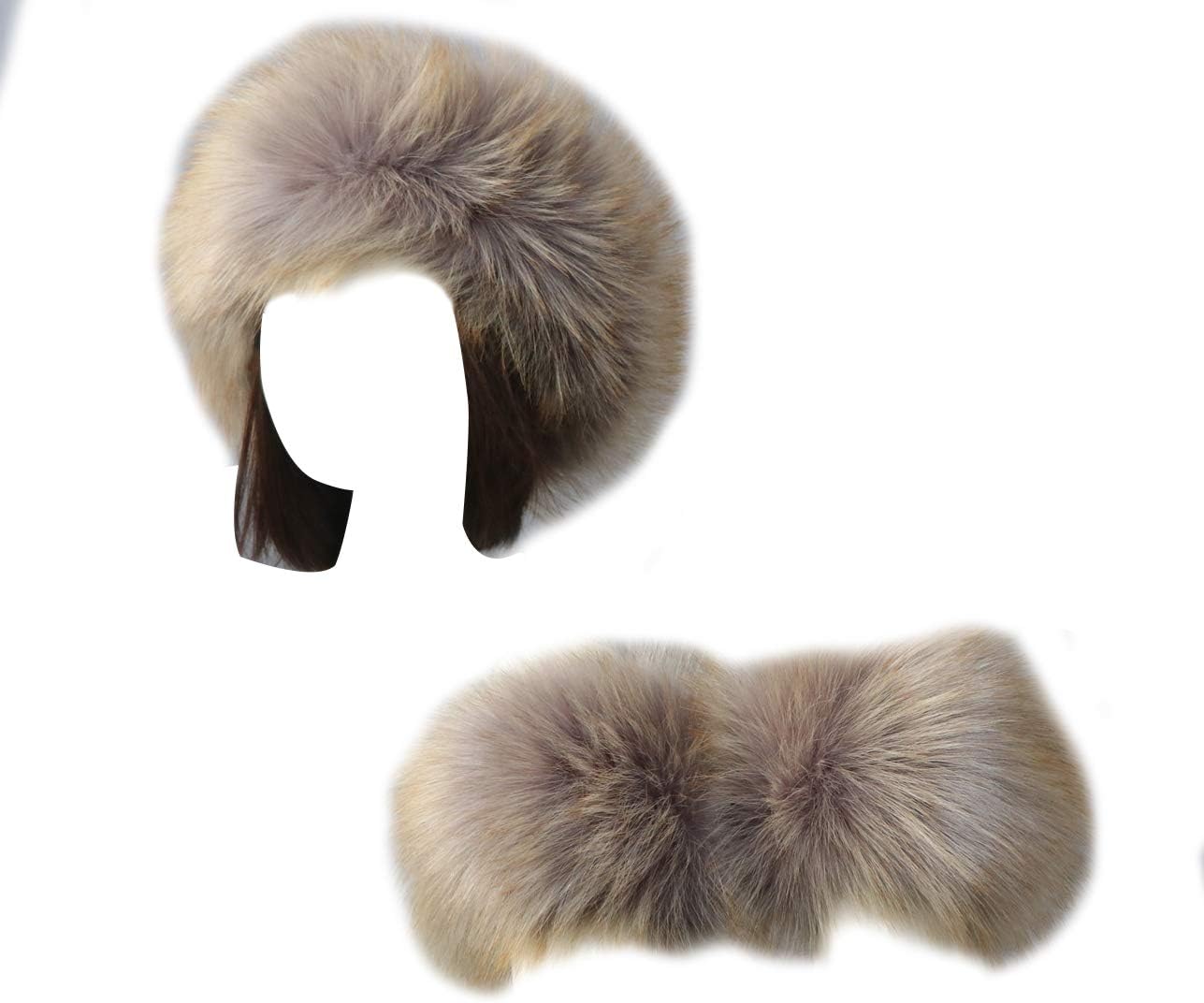 Women Faux Fur Headband Arm Wrist Cuffs Sleeves Elastic Head Warmer Earmuffs