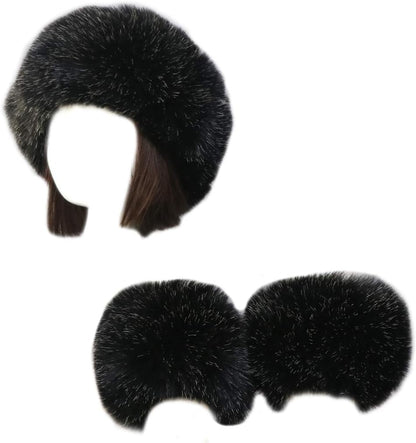 Women Faux Fur Headband Arm Wrist Cuffs Sleeves Elastic Head Warmer Earmuffs