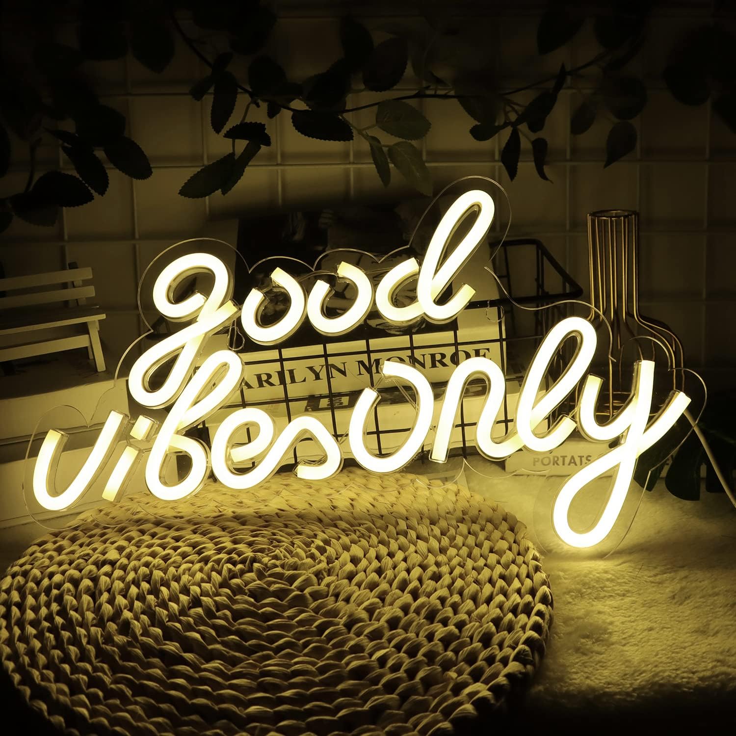 Good Vibes Only Neon Signs for Wall Decor Neon Lights Led Signs Suitable for Living Beer Bar Game Room Hotel Birthday Party Restaurant Christmas Unique Gift for Lover, 16.5 * 10 Inch(Purple)